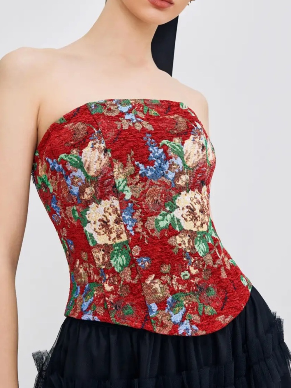 Cider Strapless Red Floral Corset Top